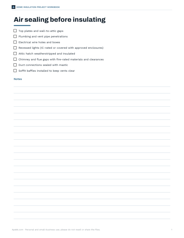 Preview of Air Sealing Checklist Printable
